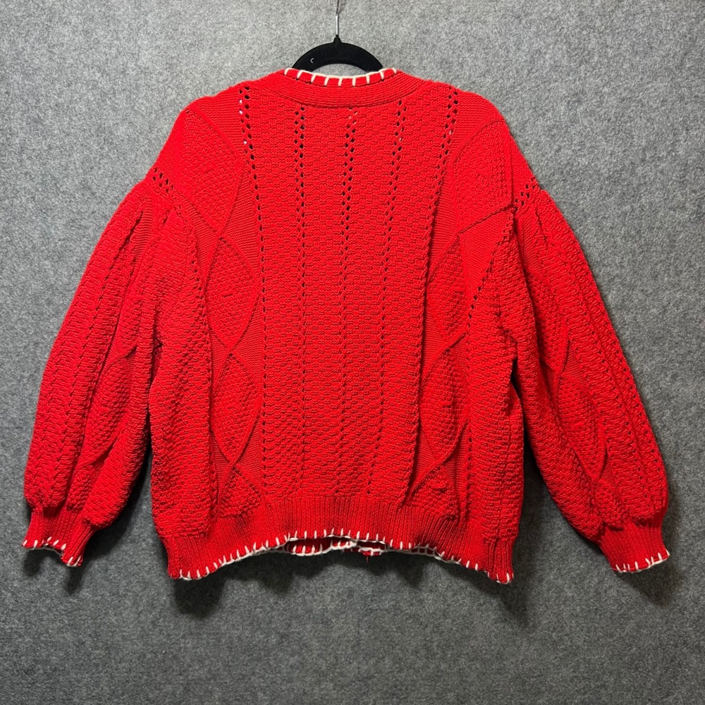 POL Red Cable Knit Cardigan M Oversized Chunky Button Front Boho Sweater - Picture 9 of 9